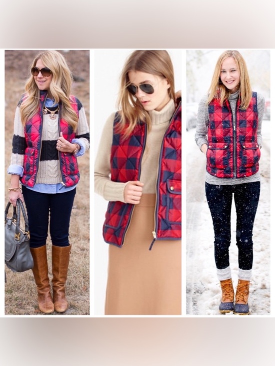 J. Crew Jackets & Blazers - J Crew Excursion Puffer Vest Red Buffalo Plaid Navy Blue Down Fill Womens